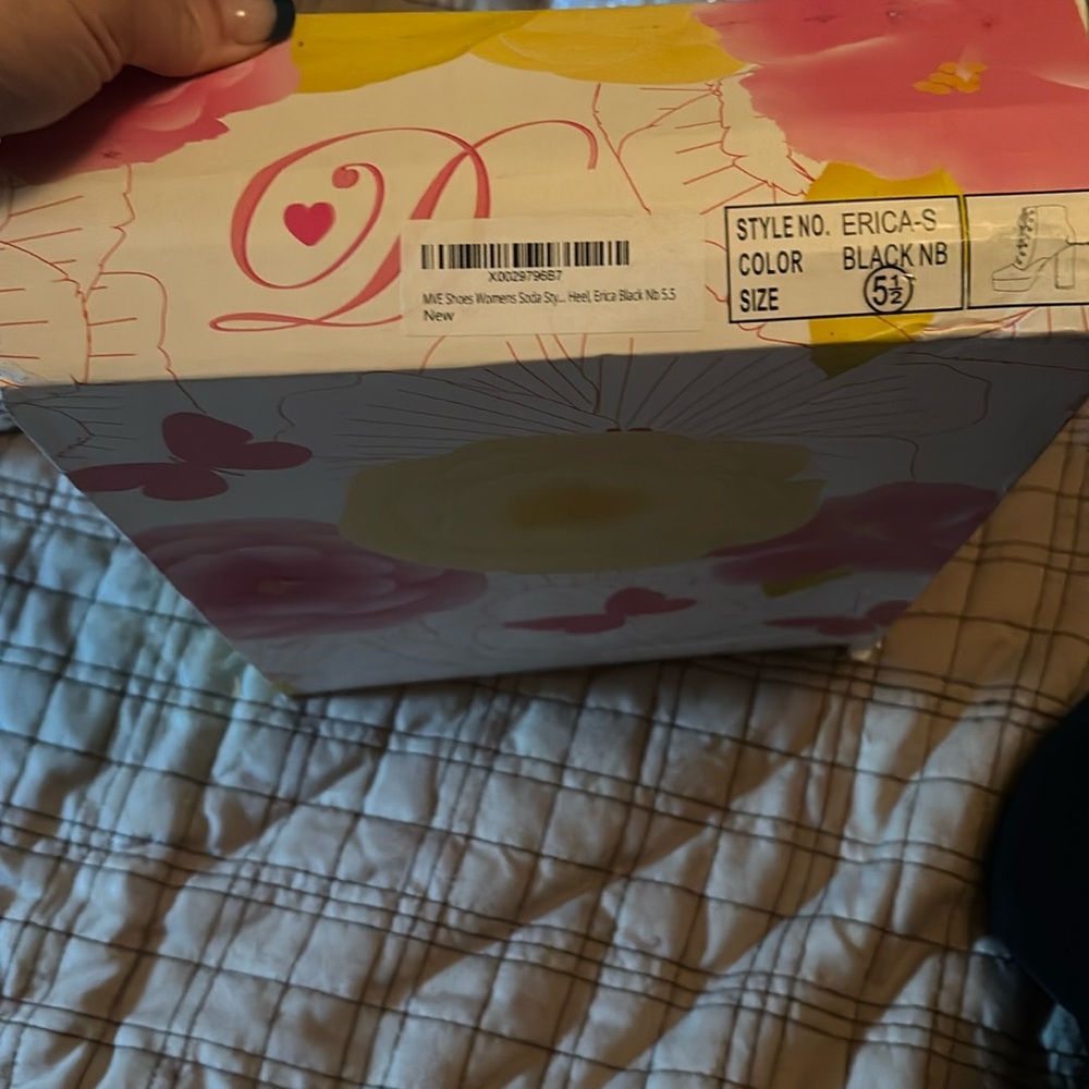 Black Shoes with Pink and Yellow Box